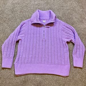 AERIE Womens Soft Chenille 1/4 Zip‎ Collared Sweater Purple Cable Knit Medium